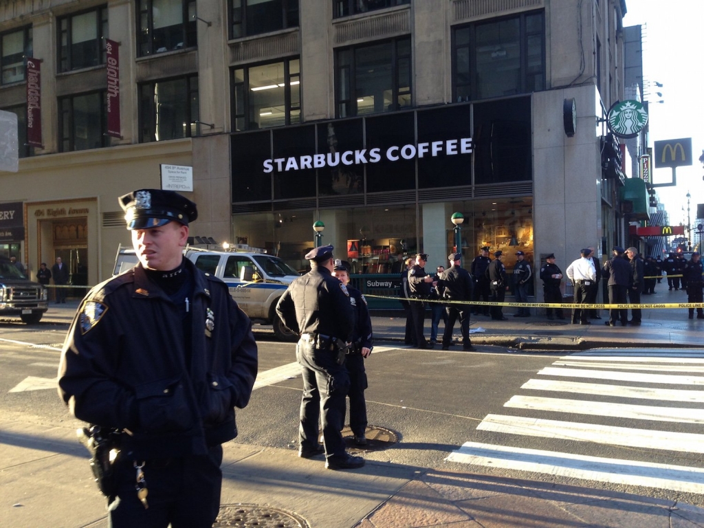 NYPD Police Officers Starbucks Penn Station Midtown