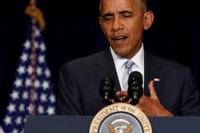 U.S. President Barack Obama delivers remarks on recent police-involved shootings in Louisiana and Minnesota after arriving ahead of a NATO Summit in Warsaw Poland