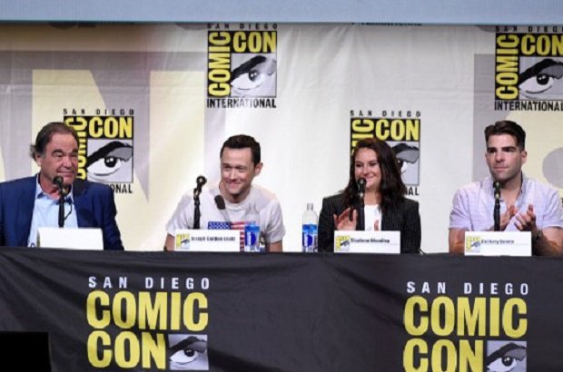 Writer  director Oliver Stone actors Joseph Gordon-Levitt Shailene Woodley and Zachary Quinto attend the'Snowden panel during Comic Con International 2016 at San Diego Convention Center