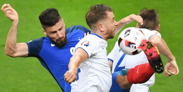 Olivier Giroud of France in action during the UEFA Euro 2016 quarter-final against Iceland