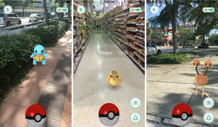 A Squritle on First Avenue S in St. Petersburg a Dodu in downtown St. Petersburg and a Pidgey in a Publix are three examples how the Pokemon appears on phone screens in the Tampa Bay area