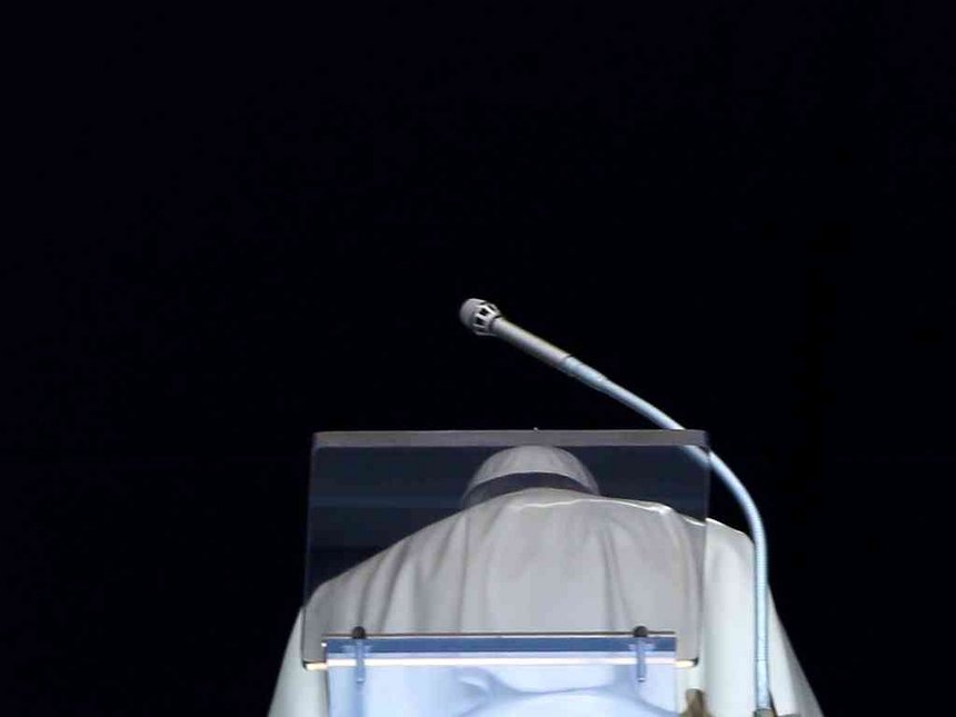 Pope Francis leaves at the end of his Sunday Angelus prayer in Saint Peter's square at the Vatican