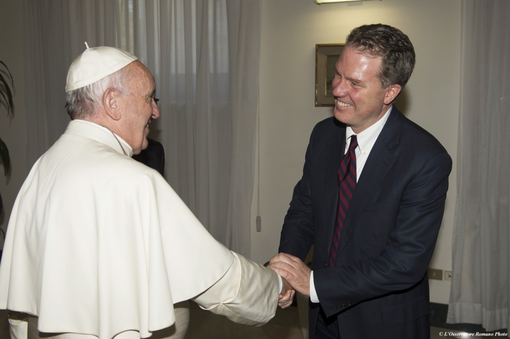 Pope Francis salutes Greg Burke at the Vatican following his appointment Getty Images