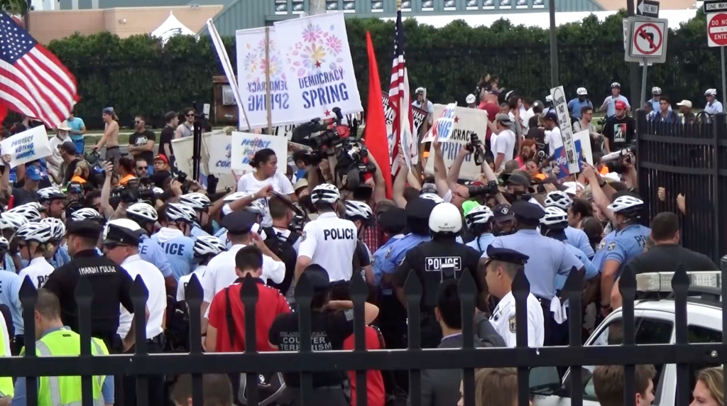 Protesters outside the Democratic National Convention