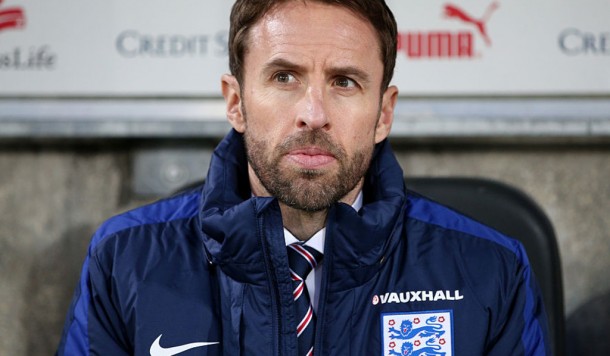 THUN SWITZERLAND- MARCH 26 Gareth Southgate manager of England U21 looks on prior to the European Under 21 Qualifier match between Switzerland U21 and England U21 at Stockhorn Arena