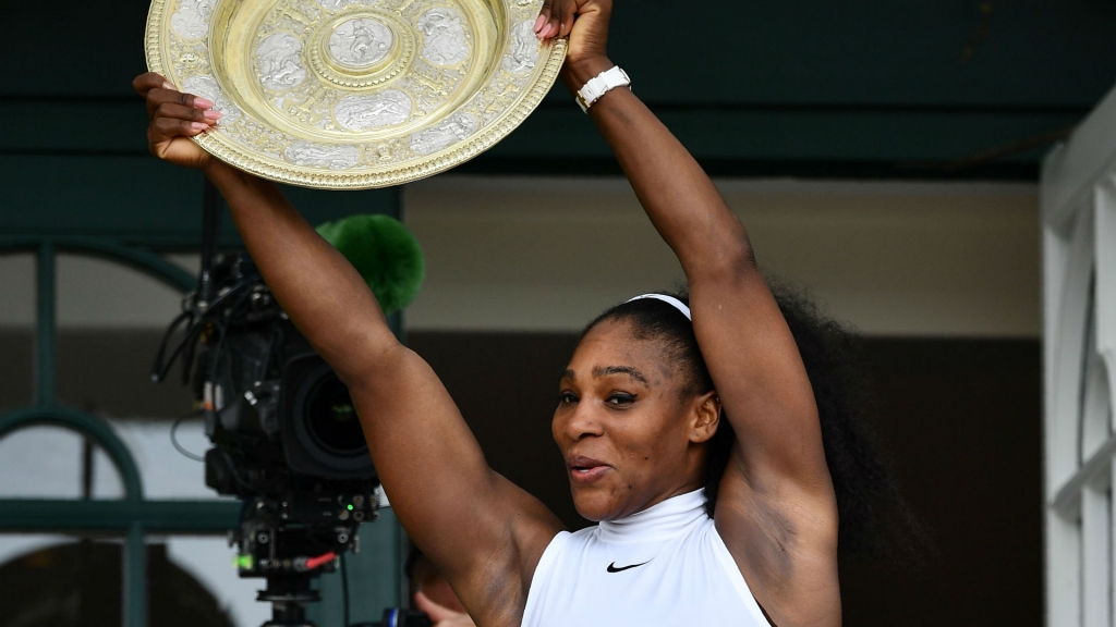 Serena Williams celebrates her Wimbledon triumph