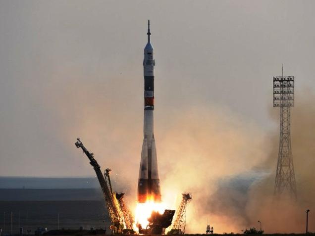 Russia's Soyuz MS-01 spacecraft carrying the crew to International Space Station blasts off to the ISS from the launch pad at Russian-leased Baikonur on Thursday