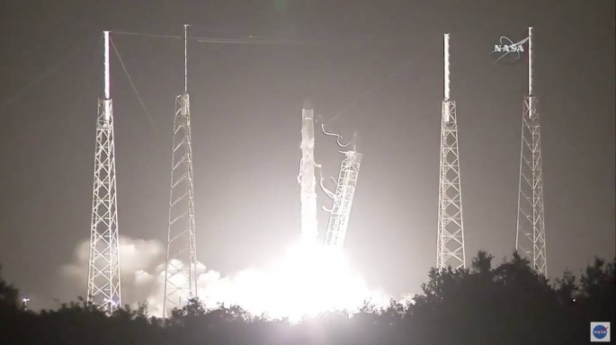 SpaceX’s Dragon cargo craft launched at 12:45 a.m. EDT on a Falcon 9 rocket from Space Launch Complex 40 at Cape Canaveral Air Force Station in Florida with almost 5,000 pounds of cargo