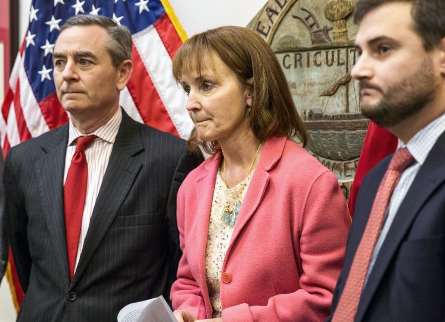 Republican House Speaker Beth Harwell center holds a news conference about embattled Rep. Jeremy Durham R-Franklin on Monday Jan. 25 2016 in Nashville Tenn. Harwell and Tennessee Republican Party Chairman Ryan Haynes right called on Durham to