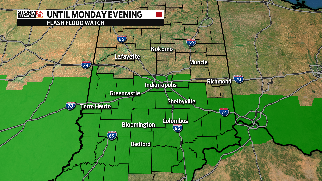 The National Weather Service has placed central and southern Indiana under a Flash Flood Watch until Monday evening