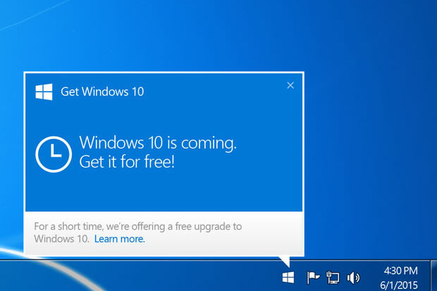 The Windows 10 upgrade pop up notification