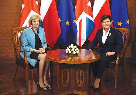 Polish Prime Minister Beata Szydlo and British Prime Minister Theresa May pose for