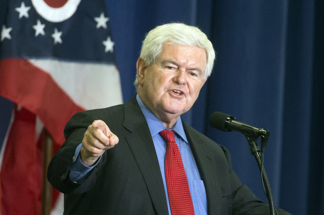 Former House Speaker Newt Gingrich speaks before introducing Republican presidential candidate Donald Trump during a campaign rally at the Sharonville Conven