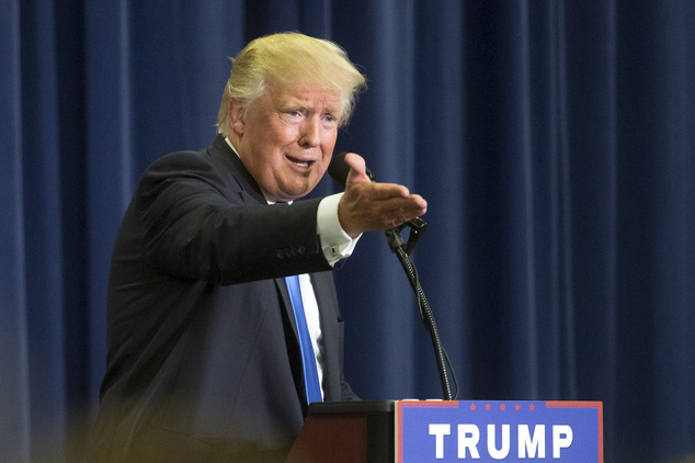 Republican presidential candidate Donald Trump speaks during a campaign rally at the Sharonville Convention Center Wednesday