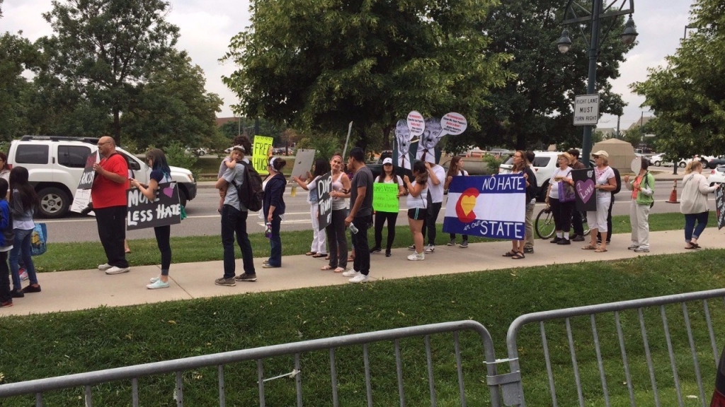 Trump protesters outside of the Colorado Convention Center