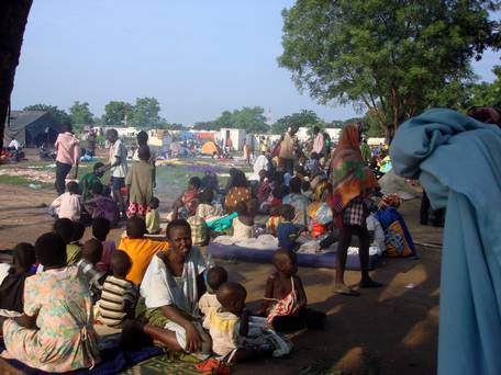 Displaced families sit in a camp for internally displaced people in the United Nations Mission in South Sudan compound in Tomping Juba South Sudan yesterday