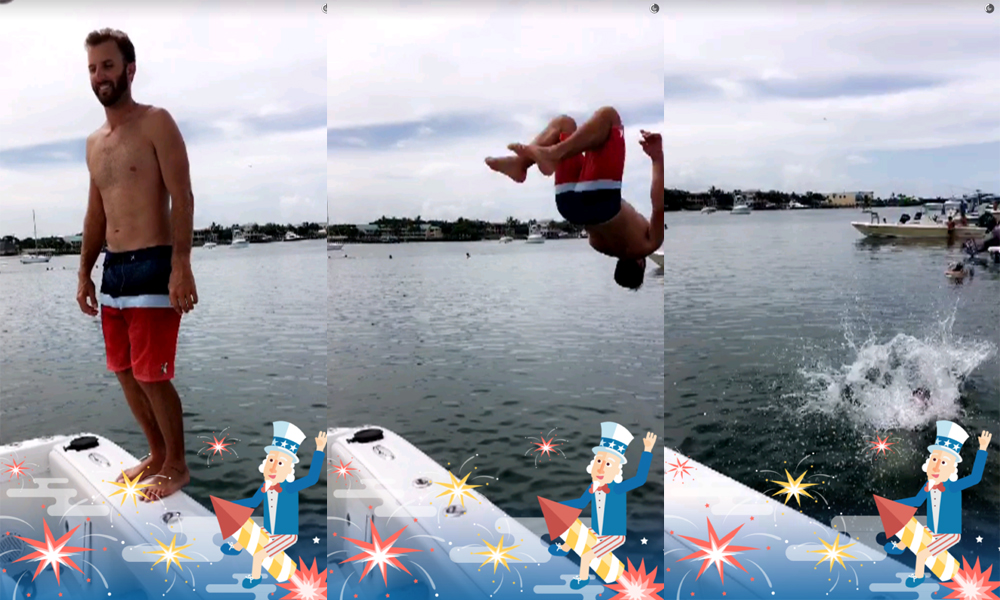 Dustin Johnson back flips off of boat on 4th of July