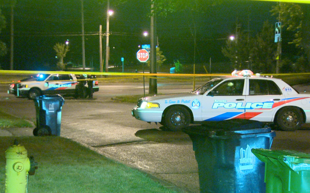 Police investigate the scene of a shooting in Scarborough