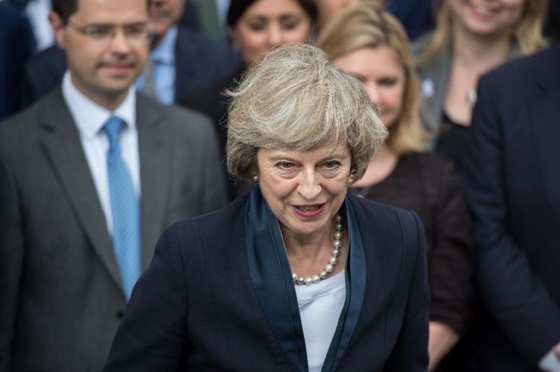 Britain's new Conservative Party leader Theresa May speaks to members of the media in London