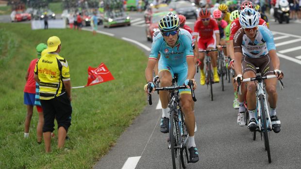 Vincenzo Nibali leads a breakaway during stage seven