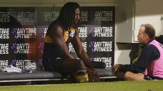 A dejected Nic Naitanui on the Eagles bench on Friday night