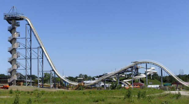 A general view of the Verruckt waterslide at the Schlitterbahn Waterpark in Kansas City Kansas