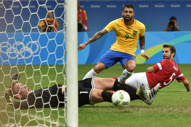 Gabriel kicks the ball to score