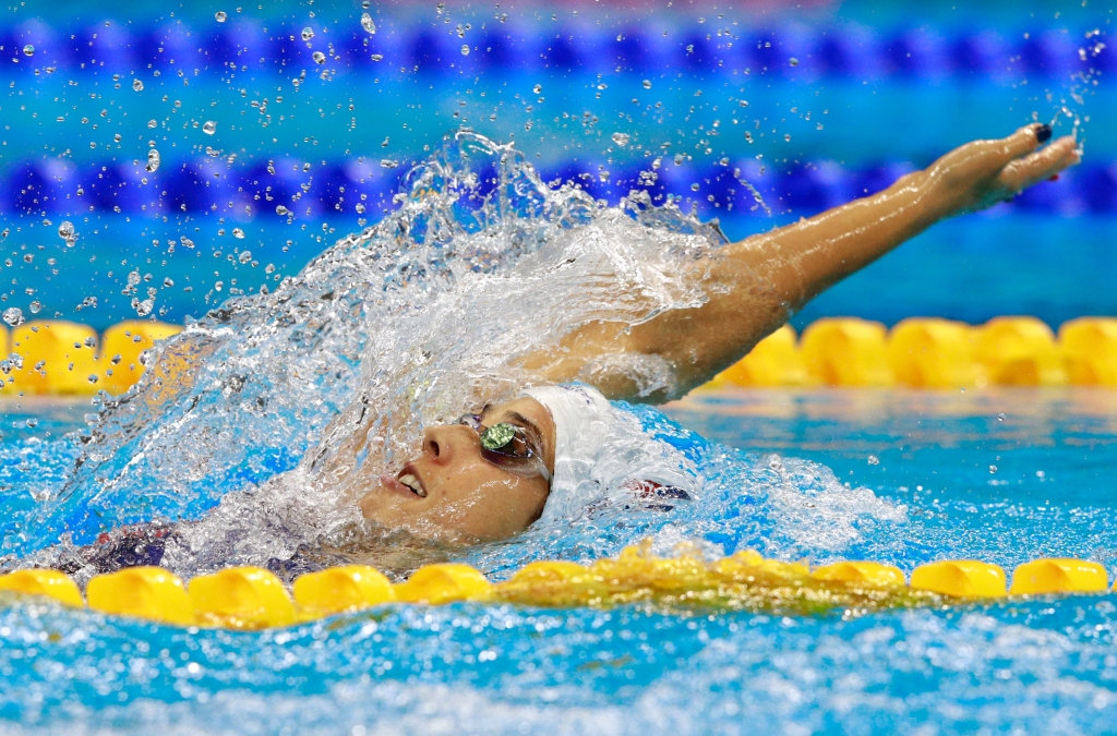 RIO DE JANEIRO BRAZIL- AUGUST 11 Madeline Dirado of the United States competes in the Women's 200m Backstroke heat on Day 6 of the Rio 2016 Olympic Games at the Olympic Aquatics Stadium