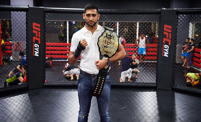 Amir Khan during his visit to the UFC Gym in Downtown Dubai