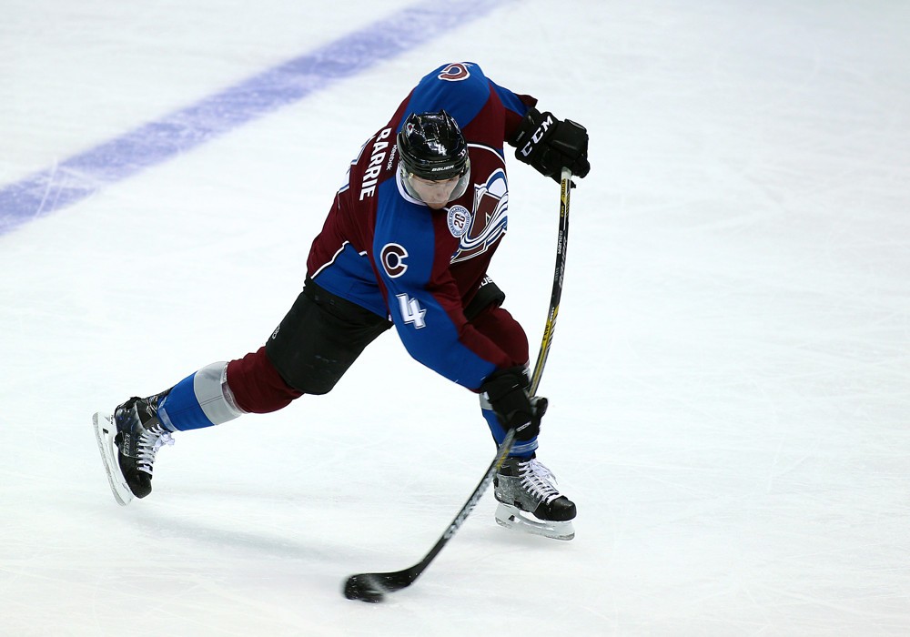 December 17 2015 Colorado Avalanche defenseman Tyson Barrie takes a shot from the point during a regular season NHL game between the Colorado Avalanche and the visiting New York Islanders at the Pepsi Center in Denver CO