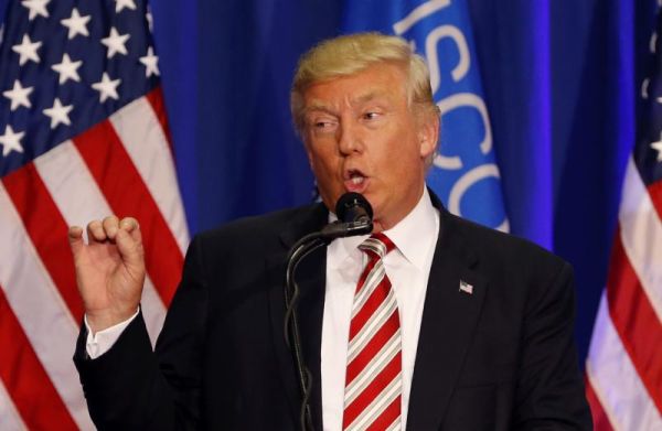 Republican presidential candidate Donald Trump speaks at