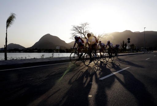 Athletes of Great Britain's cycling team practice in the surroundings of the Olympic Park ahead of the 2016 Summer Olympics in Rio de Janeiro Brazil Thursday Aug. 4 2016