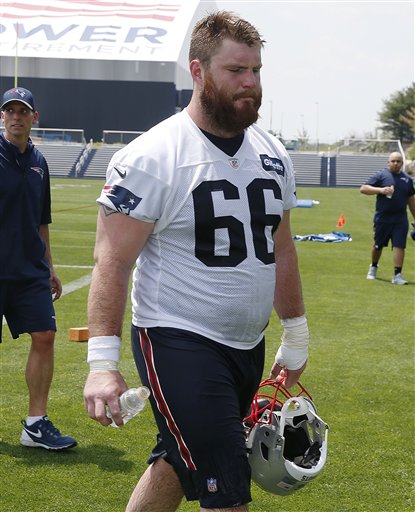 New England Patriots offensive linesmen Bryan Stork walks off the field following an NFL football practice Thursday