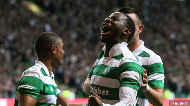 Celtic's Moussa Dembele celebrates scoring the second goal with teammates