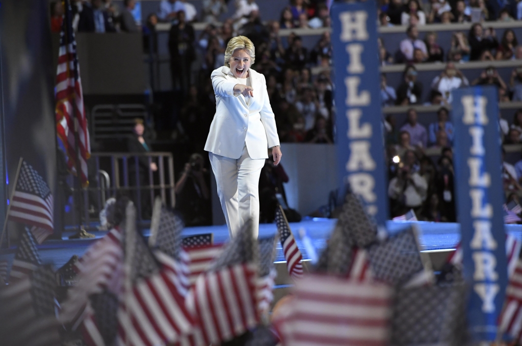 Hillary Clinton takes the stage before accepting the Democratic presidential nomination Thursday night in Philadelphia