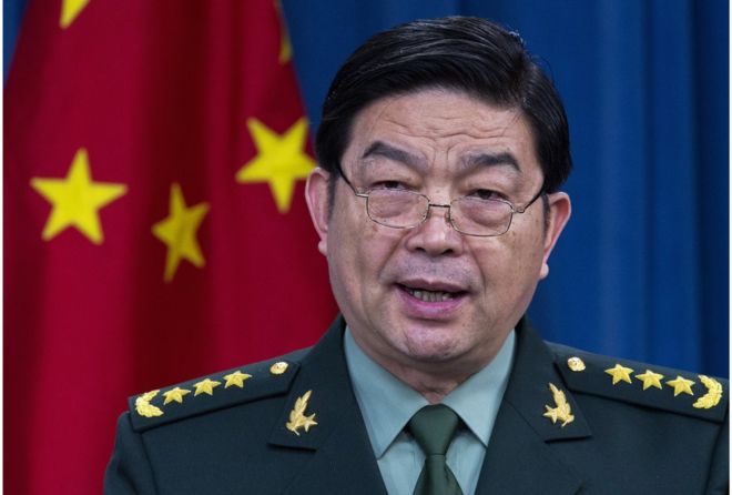 Chinese Minister of National Defense Gen. Chang Wanquan responds to a reporter's question