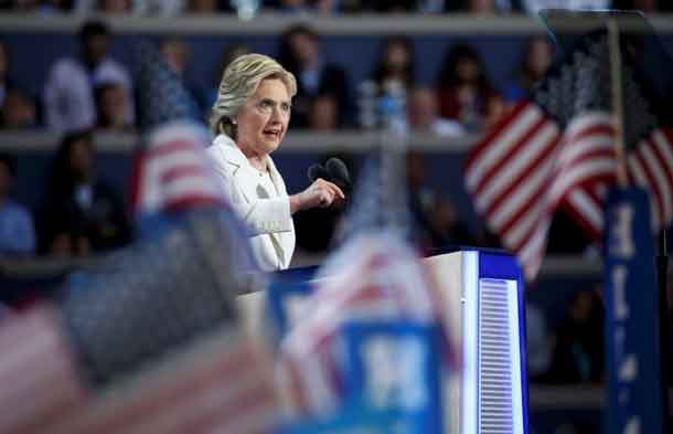 Democratic presidential nominee Hillary Clinton accepts the nomination on the fourth and final night at the Democratic National Convention in Philadelphia Pennsylvania