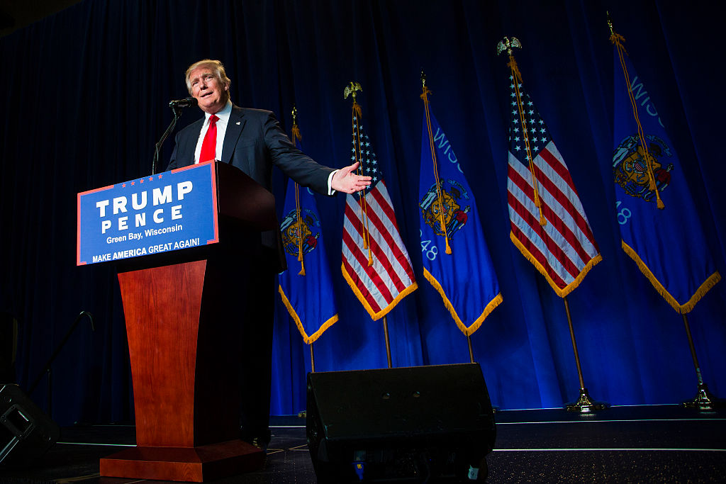 Donald Trump speaks at a rally in Green Bay Wisconsin