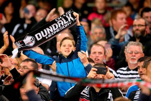 Dundalk fans in the stands during the UEFA Champions League qualifying play-off first leg match at the Aviva Stadium