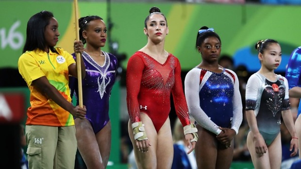 Rebeca Andrade Aly Raisman Simone Biles Yan Wang 2016 Rio all-around