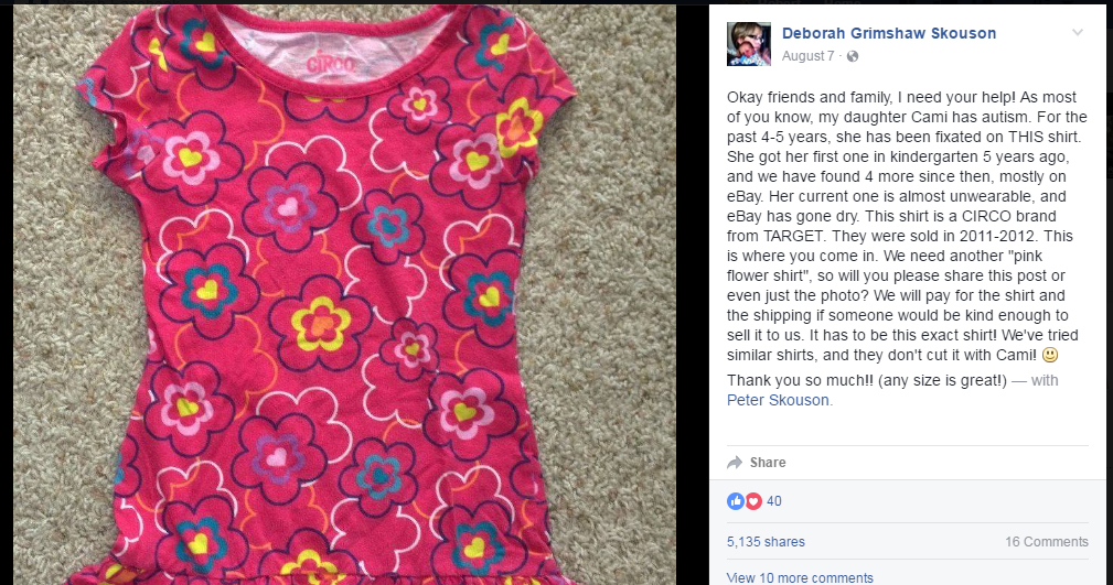 Mum's Facebook Appeal To Find Daughter With Autism's Favourite T-Shirt Works A Little Too Well