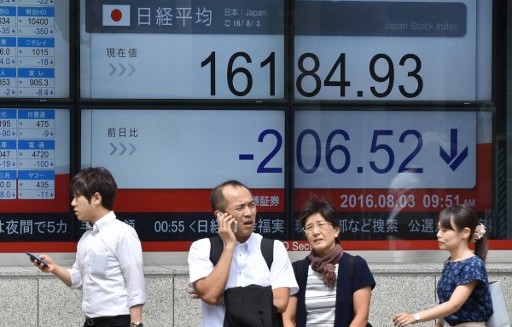 File Tokyo stocks fell on Monday after hitting their highest levels for over two months in the previous session