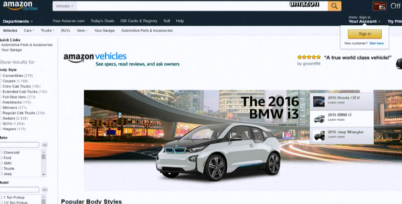 Amazon Launches Amazon Vehicles to Help You Research Cars and Shop for Parts