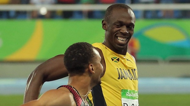 Usain Bolt and Andre de Grasse were all smiles as they crossed the finish line