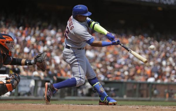 New York Mets Yoenis Cespedes connects for