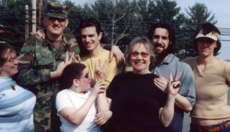 Gold Star mom Celeste Zappala poses with family including her son Sherwood Baker who was killed in Iraq in April 2004 the month after this