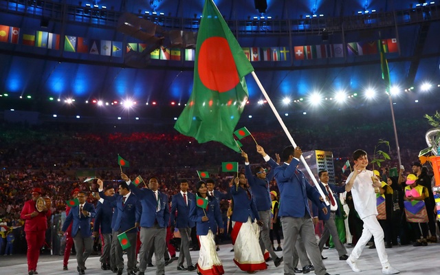 Golfer Mohammad Siddikur Rahman leads the Bangladesh contingent during the opening ceremony of the 2016 Rio Olympics Rio de Janeiro Brazil. Reuters