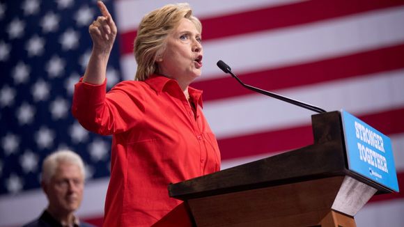 Hillary Clinton accompanied by her husband former president Bill Clinton speaks in Pittsburgh