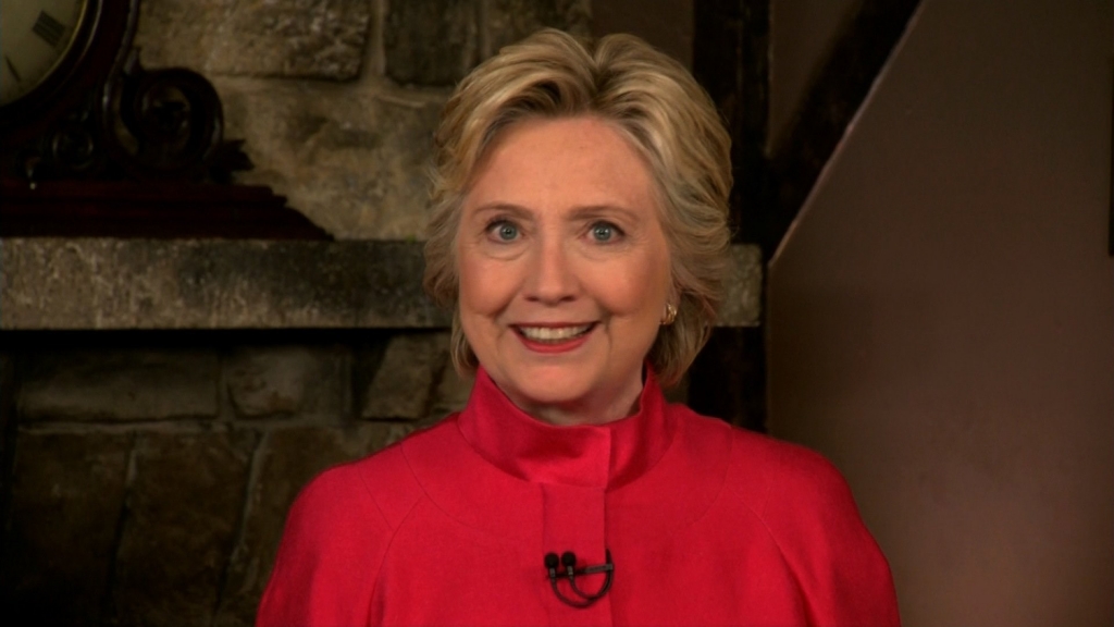 Hillary Clinton appears live via satellite at Day 2 of the Democratic National Convention in Philadelphia Pennsylvania