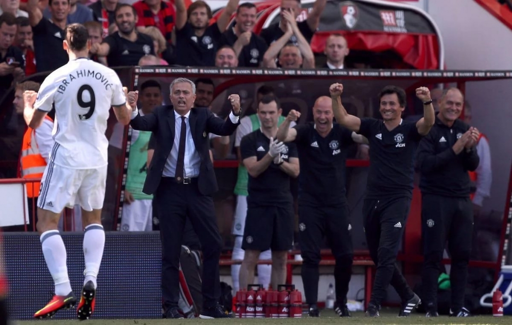 Ibrahimovic celebrates his goal against Bournemouth